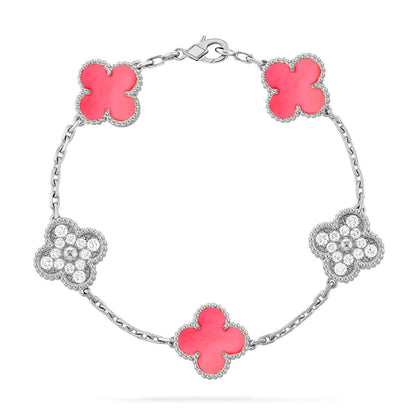 [Luna Brilliance]THICK GOLD-PLATED CUSTOM SIZE EDITION CLOVER DIAMOND SILVER BRACELET COLLECTION,5 MOTIFS