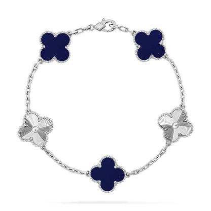 [Luna Brilliance]THICK GOLD-PLATED CUSTOM SIZE EDITION CLOVER LASER SILVER BRACELET COLLECTION,5 MOTIFS