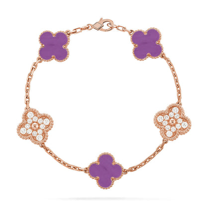 [Luna Brilliance]THICK GOLD-PLATED CUSTOM SIZE EDITION CLOVER DIAMOND ROSE GOLD BRACELET COLLECTION,5 MOTIFS