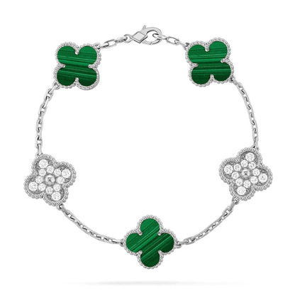 [Luna Brilliance]THICK GOLD-PLATED CUSTOM SIZE EDITION CLOVER DIAMOND SILVER BRACELET COLLECTION,5 MOTIFS