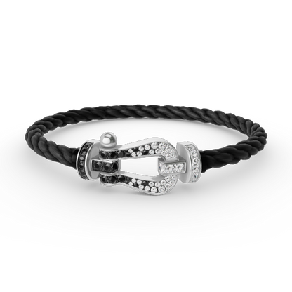 [Luna Brilliance]FORCE LARGE HORSESHOE BLACK WHITE DIAMOND BRACELET SILVER