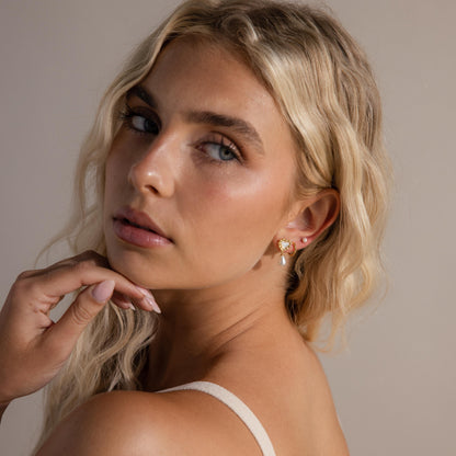 Pearl Heart Beaded Drop Studs