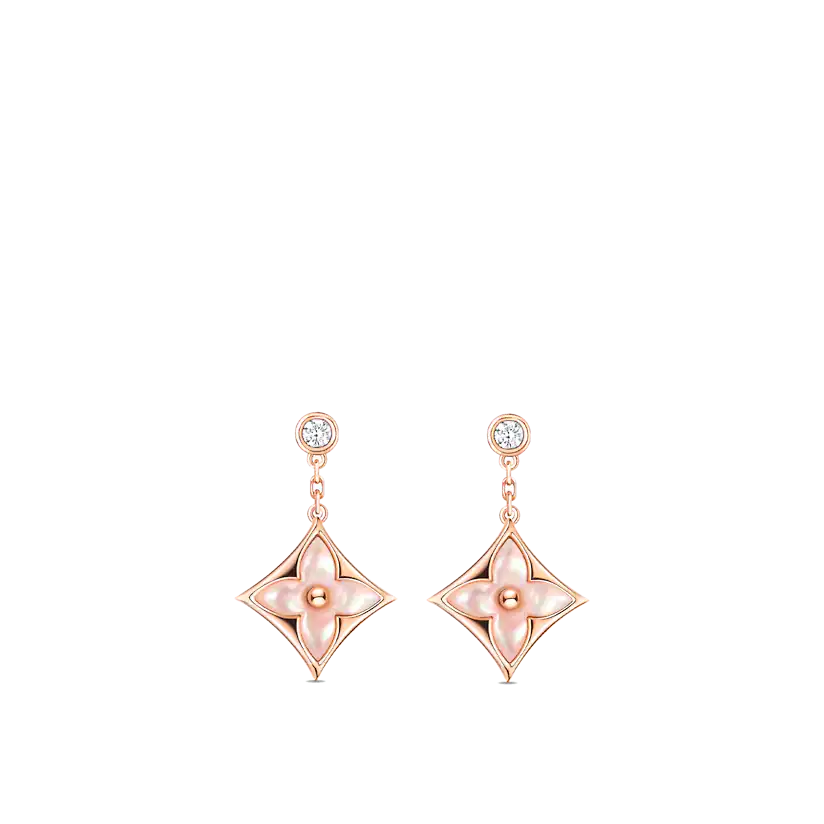 [Luna Brilliance]DOUBLE STAR PINK GOLD MOP DROP EARRINGS