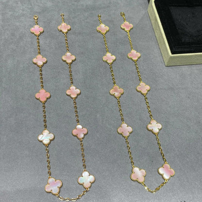 [Luna Brilliance]CLOVER 10 MOTIFS PINK MOP NECKLACE