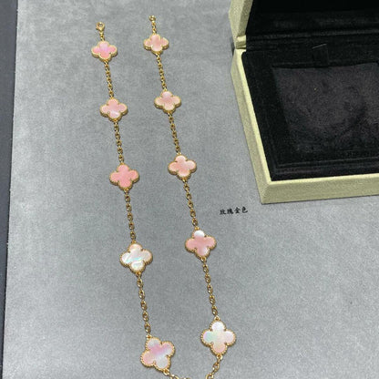 [Luna Brilliance]CLOVER 10 MOTIFS PINK MOP NECKLACE
