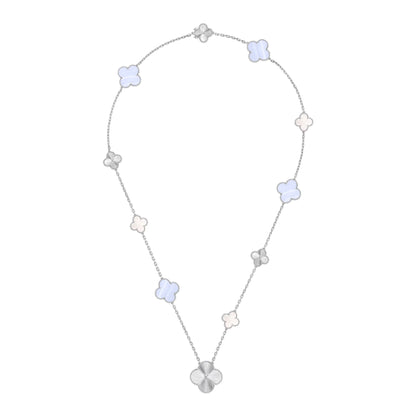 [Luna Brilliance]DETACHABLE CLOVER 15(11+4) FLOWER SILVER NECKLACE SET