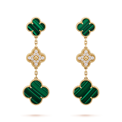 [Luna Brilliance]CLOVER EARRINGS GOLD MALACHITE DIAMOND 3 MOTIF