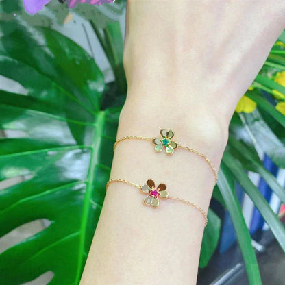 [Luna Brilliance]FRIVOLE GOLD FLOWER PINK MALACHITE BRACELET