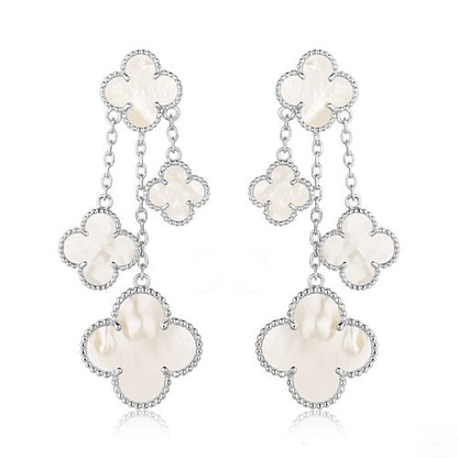 [Luna Brilliance]CLOVER EARRINGS WHITE MOP 4 MOTIFS SILVER