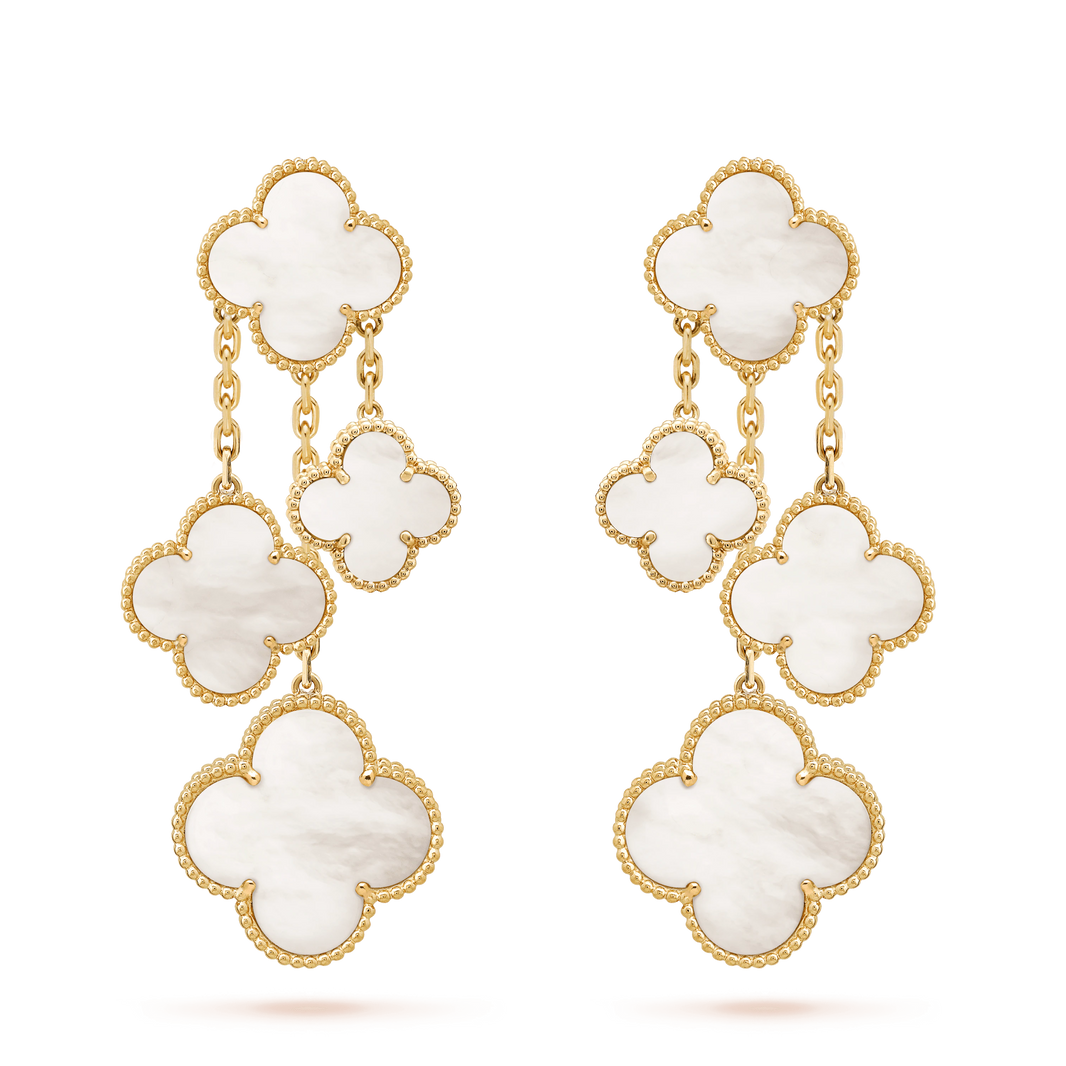 [Luna Brilliance]CLOVER EARRINGS WHITE MOP 4 MOTIFS GOLD