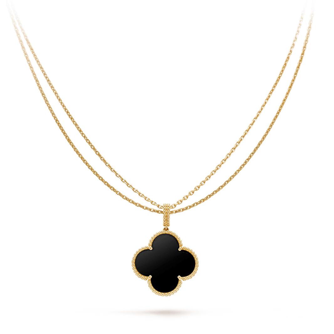 [Luna Brilliance]CLOVER 25MM GOLD ONYX BIG CLOVER NECKLACE