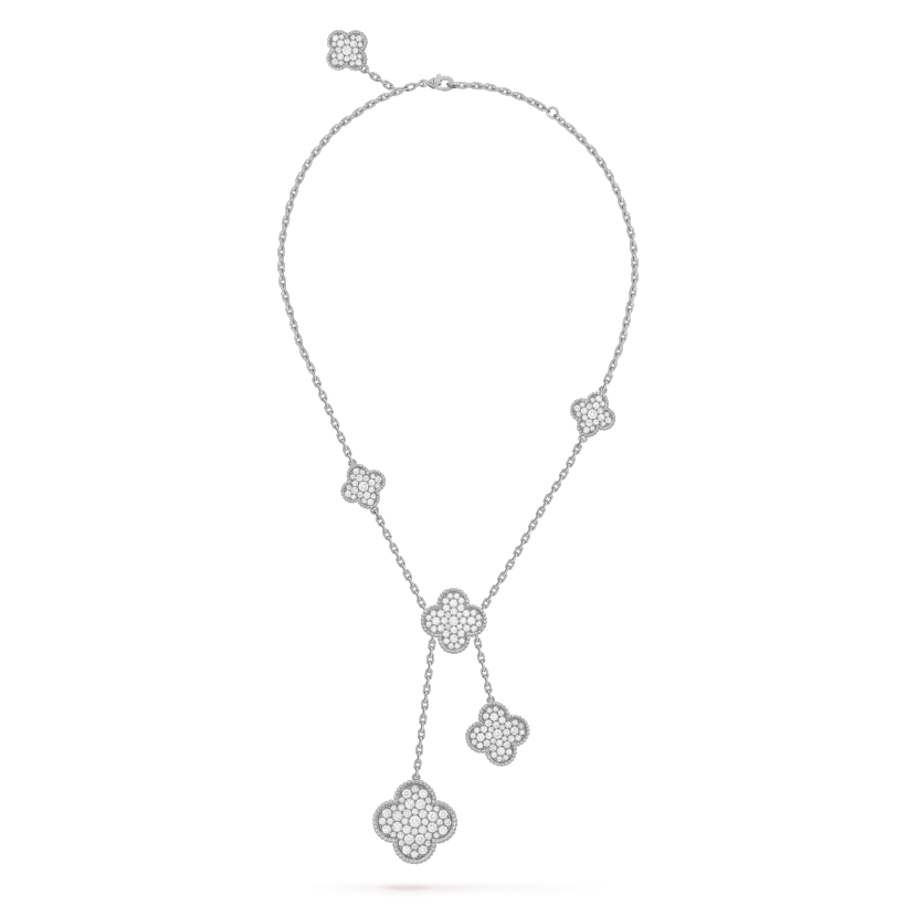 [Luna Brilliance]CLOVER 5 MOTIFS SILVER DIAMONDS NECKLACE